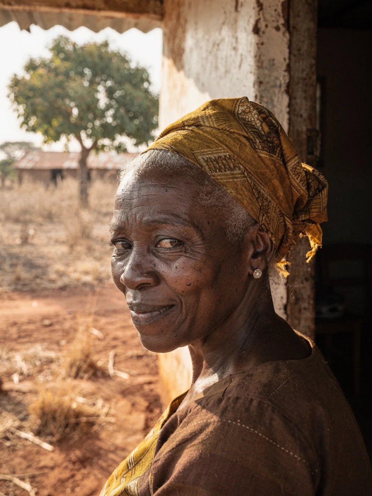 An older woman on her verandah